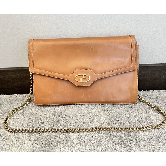 RARE Gucci Vintage GG Logo 2Way Chain Shoulder Bag Brown Leather Purse Handbag - Picture 1 of 9